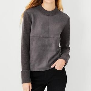 Ann Taylor Brown Faux Suede Mixed-Media Sweater Size S